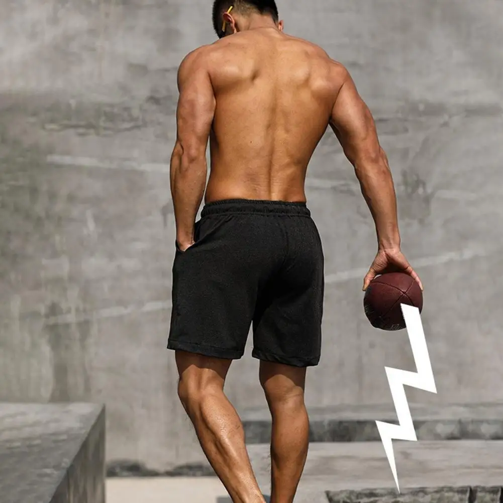 

Side Pockets Wide Elastic Waist Sports Shorts Drawstring Solid Color Fashion Training Sweatpants Male Clothing