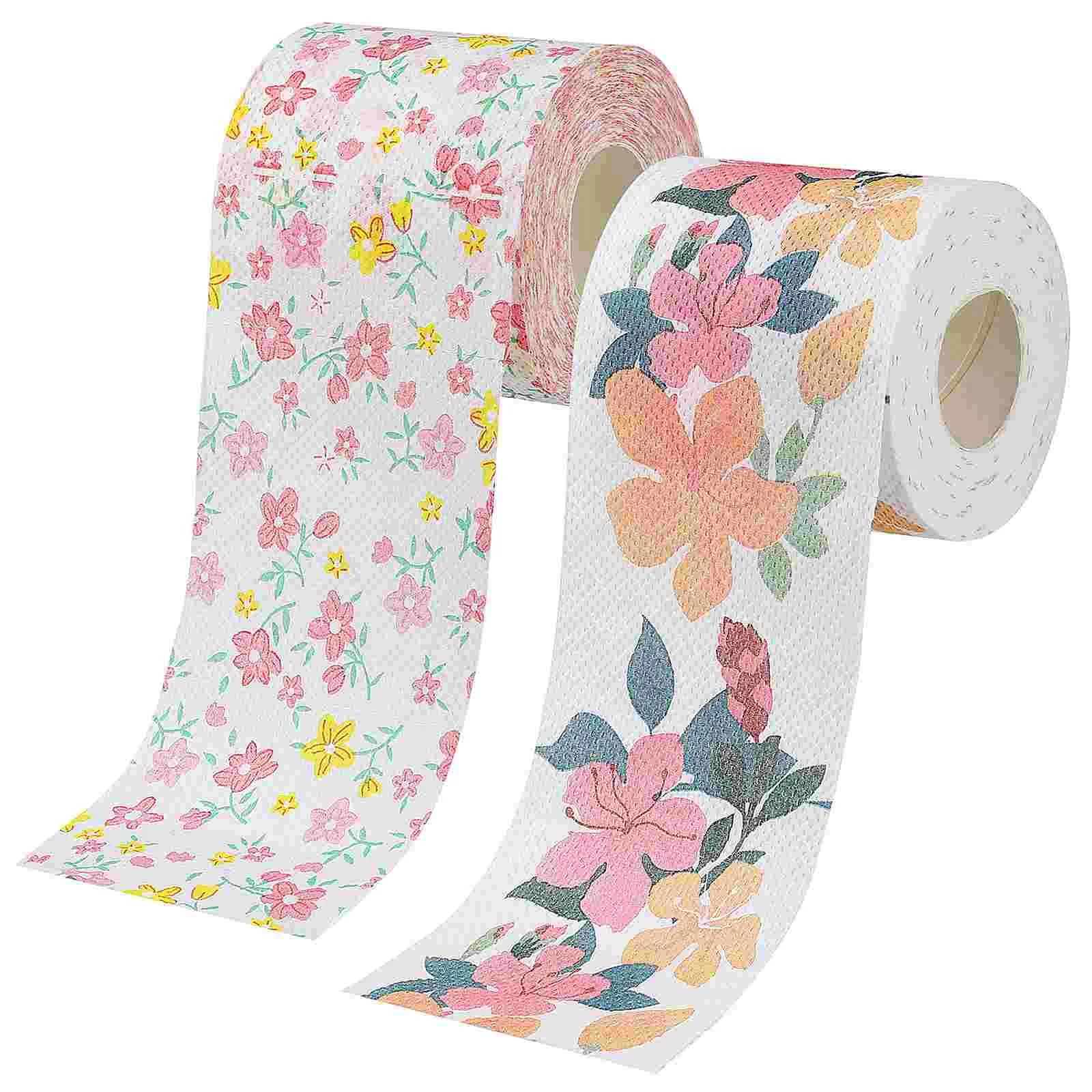

2 Rolls of Floral Printed Toilet Papers Flower Pattern Toilet Tissues Decorative Napkins for Home Office Travel