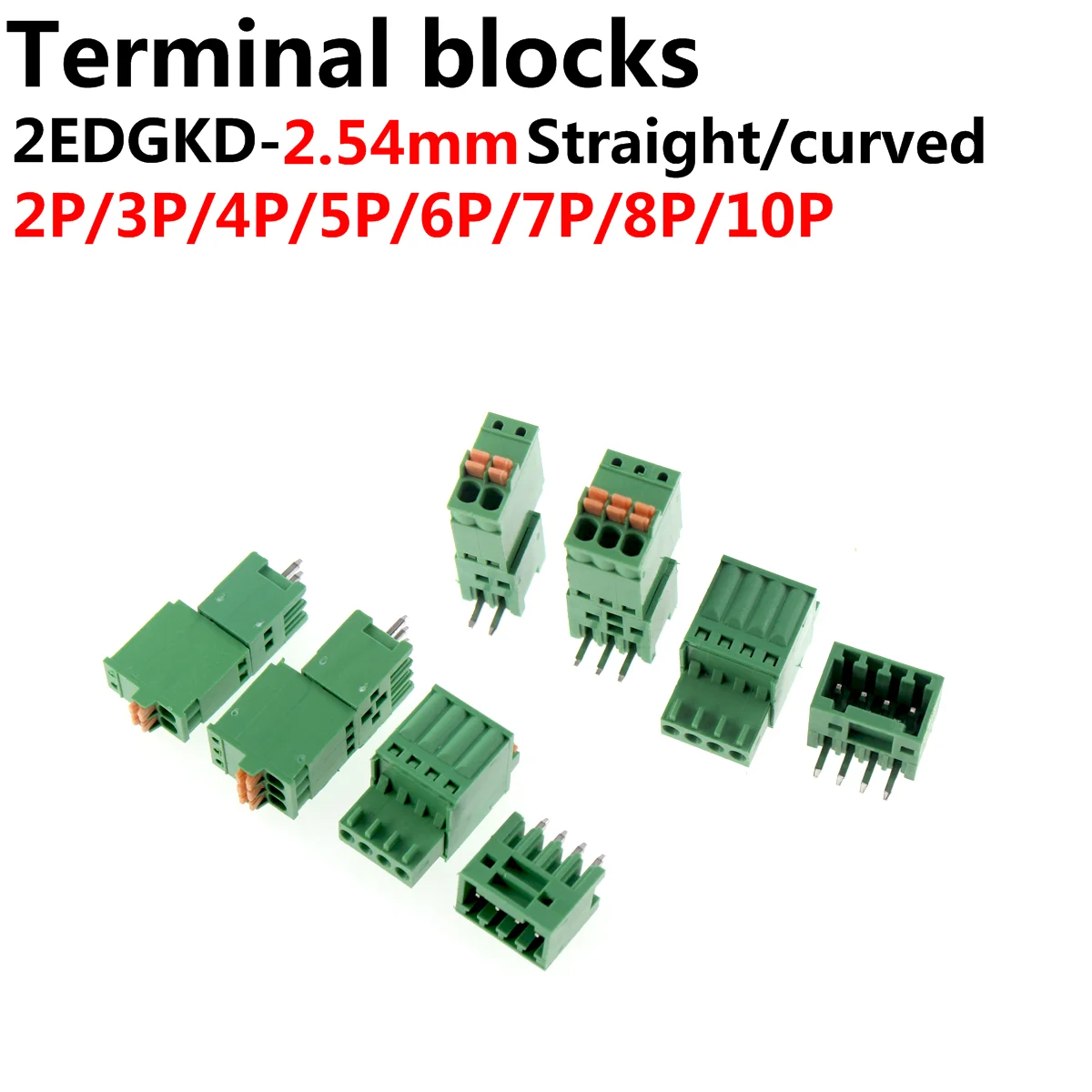 

5 комплектов подключаемых клеммных колодок 2edgkd-2.54 2P 3P 4P 5P 6P 7P 8P 9P 10P мм, зеленое соединитель печатной платы