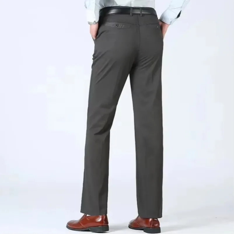 Summer Thin Cotton Pants Mens Autumn Thick Suit Pant Slacks High Waist Straight Loose Bland Solid Business Casual YYQWSJ