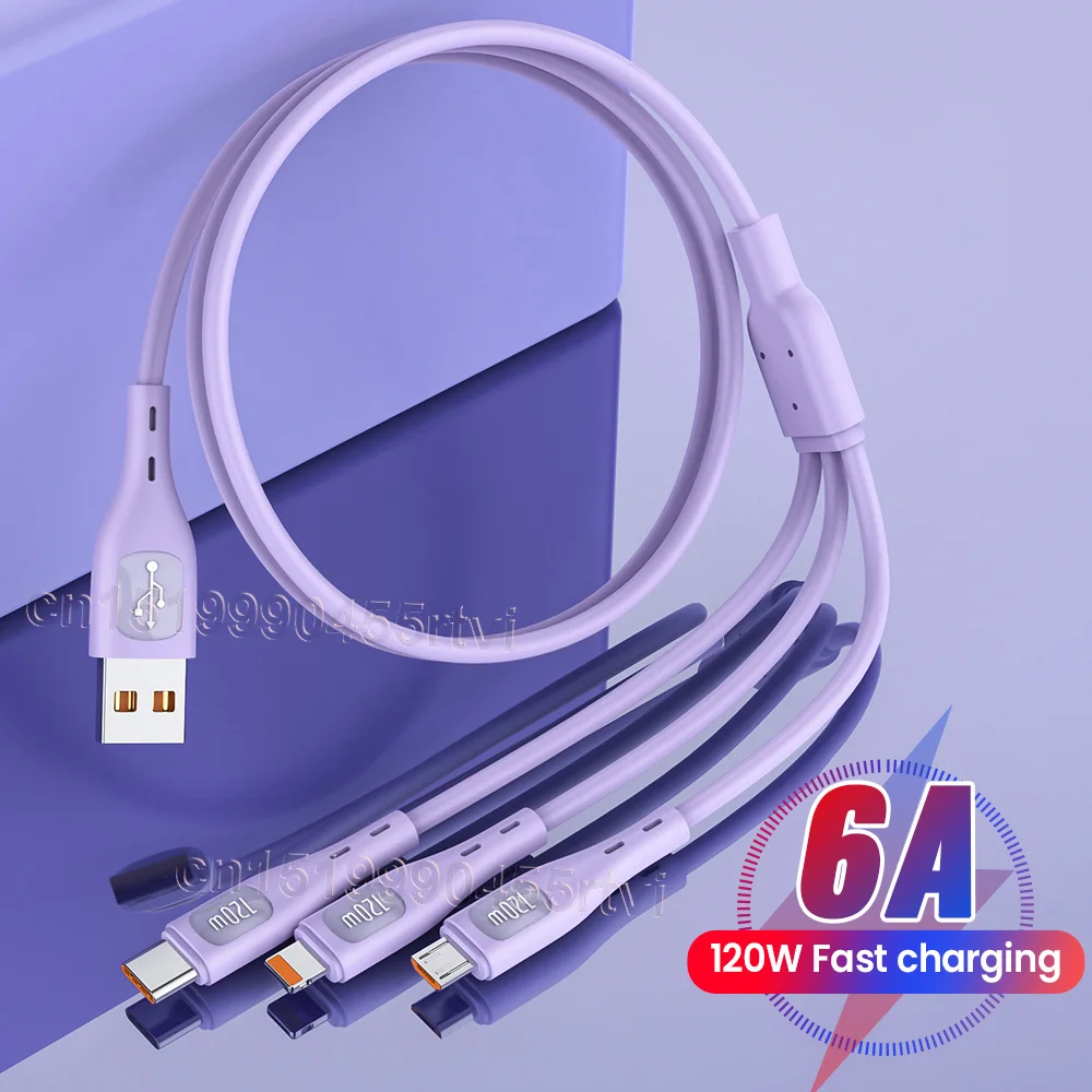 

3 in 1 6A SuperCharging USB Cable For iPhone Fast Charging Type C Micro USB Cable For Xiaomi Huawei Sansung Charger Data Cord