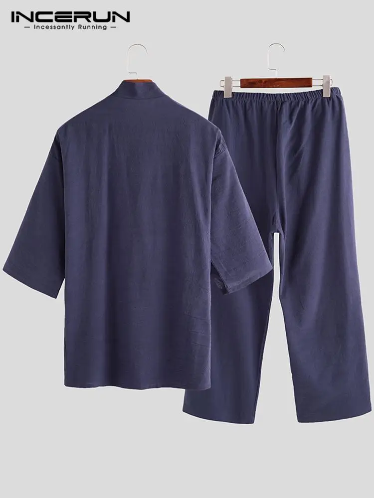 2022 Men's Traditional Kimono Pajamas Suits Robe Gown 2Pcs/Set Lounge Bathrobe Male Sleepwear Loose Cotton Japan Pajamas Hombre