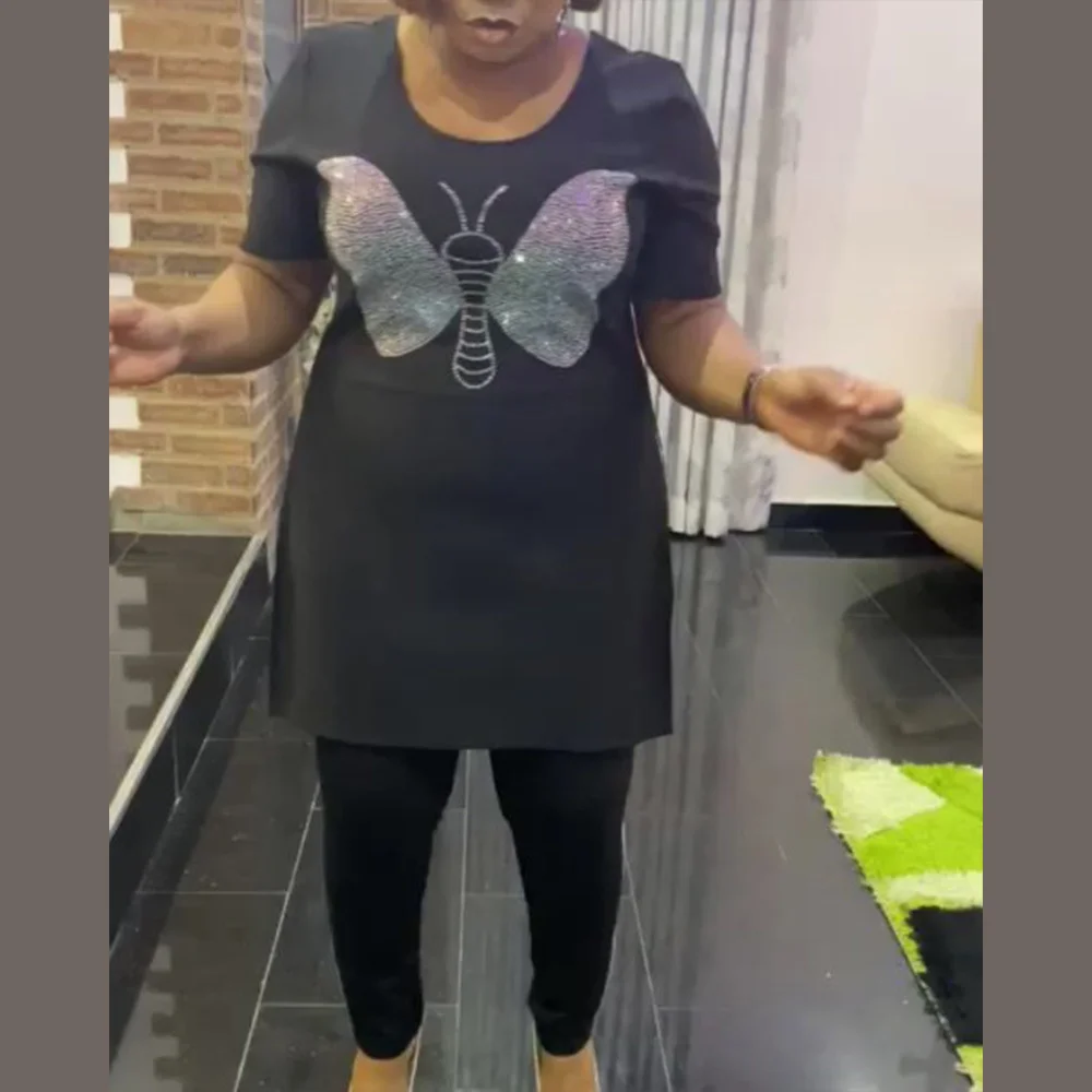 

Женский модный новый повседневный комплект 2023 Золотая Бархатная эластичная ткань популярный Алмазный декоративный костюм с разрезом и круглым вырезом для женщин