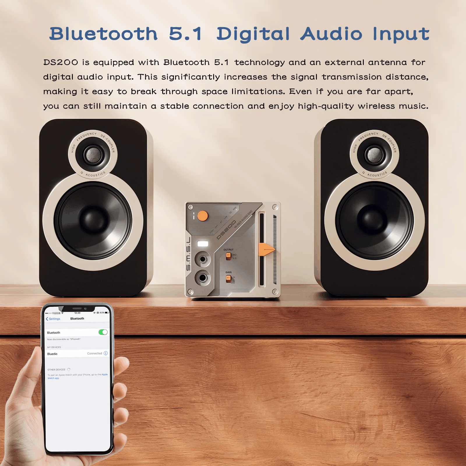 Фото SMSL DS200 Hi-Res Audio Decoder с чипом CS43131x2 DAC, XU316, MQA, USB, оптическим, коаксиальным и Bluetooth входами, а также входами 3.5 мм и 4.4 мм, усилитель для наушников №4