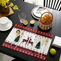 merry christmas red plaid elk cozy snowflake xmas tree red buffalo plaid heat resistant place mat for dining home decor