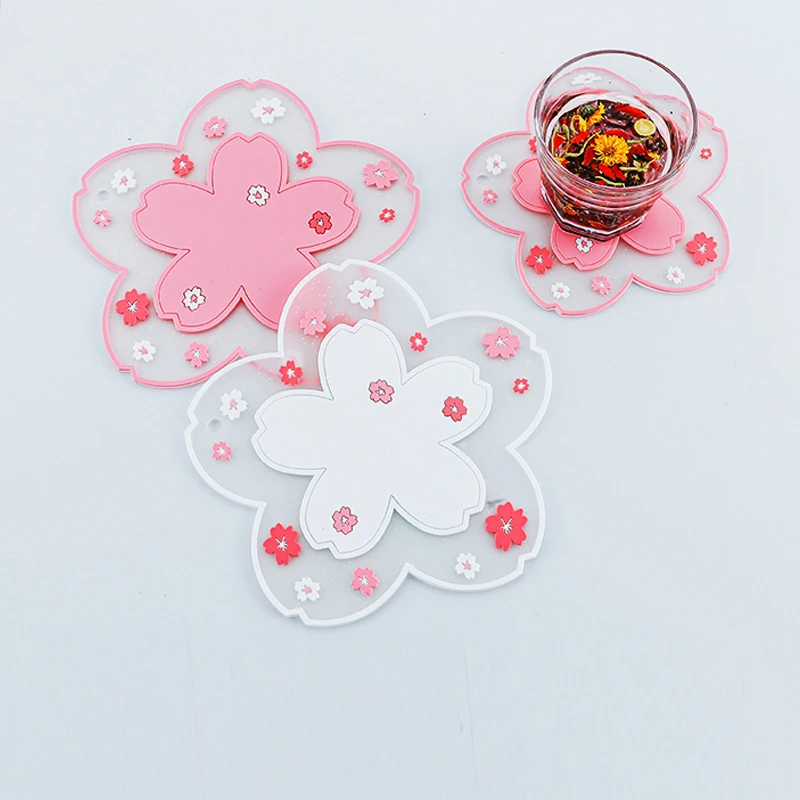 

Tea Coaster Insulation Mat Non-Slip Cherry Blossom Mat Household Tea Cup Mat Anti-Scald Dining Table Mats Drink Cup Coasters
