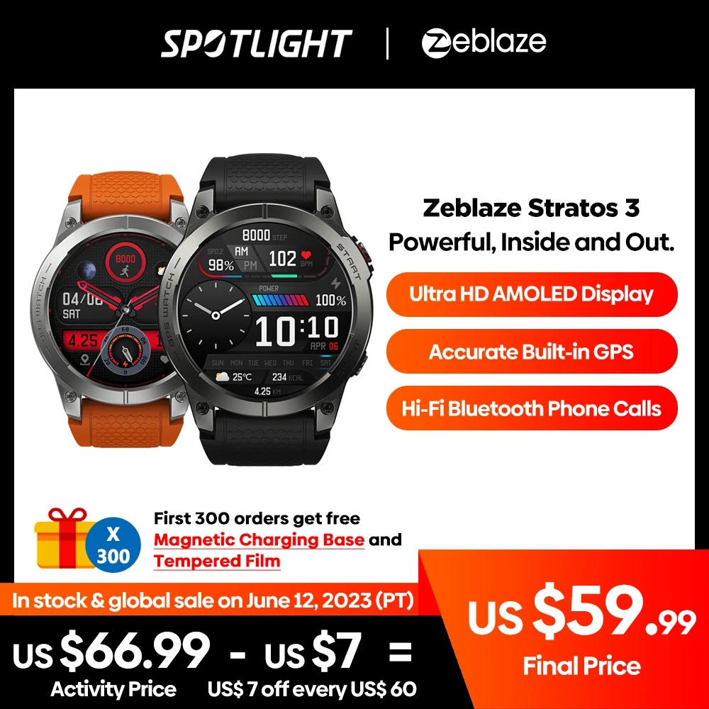 [Флагман 2023] Zeblaze Stratos 3 Премиум GPS Смарт-часы Ультра HD AMOLED дисплей Встроенный GPS Hi-Fi Bluetooth телефонные звонки - купить по выгодной цене - Топ товаров с Али