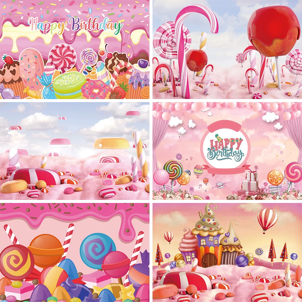 

Candy Bar Donuts Shop Backdrop Ice Cream Car Cupcake Lollipop Sweet Baby Birthday Party Photography Background Kids Photo Studio