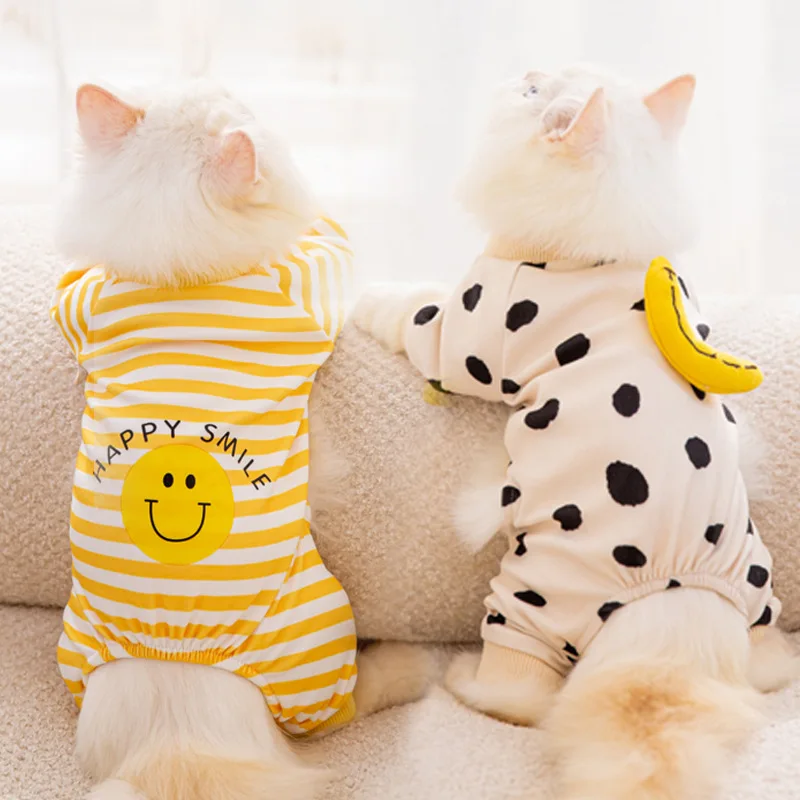 Pet Pajamas Autumn Winter Warm Sweater Small Cat Dog Kawaii Jumpsuit Kitten Puppy Pijamas Cute Stripe Coat Chihuahua Schnauzer
