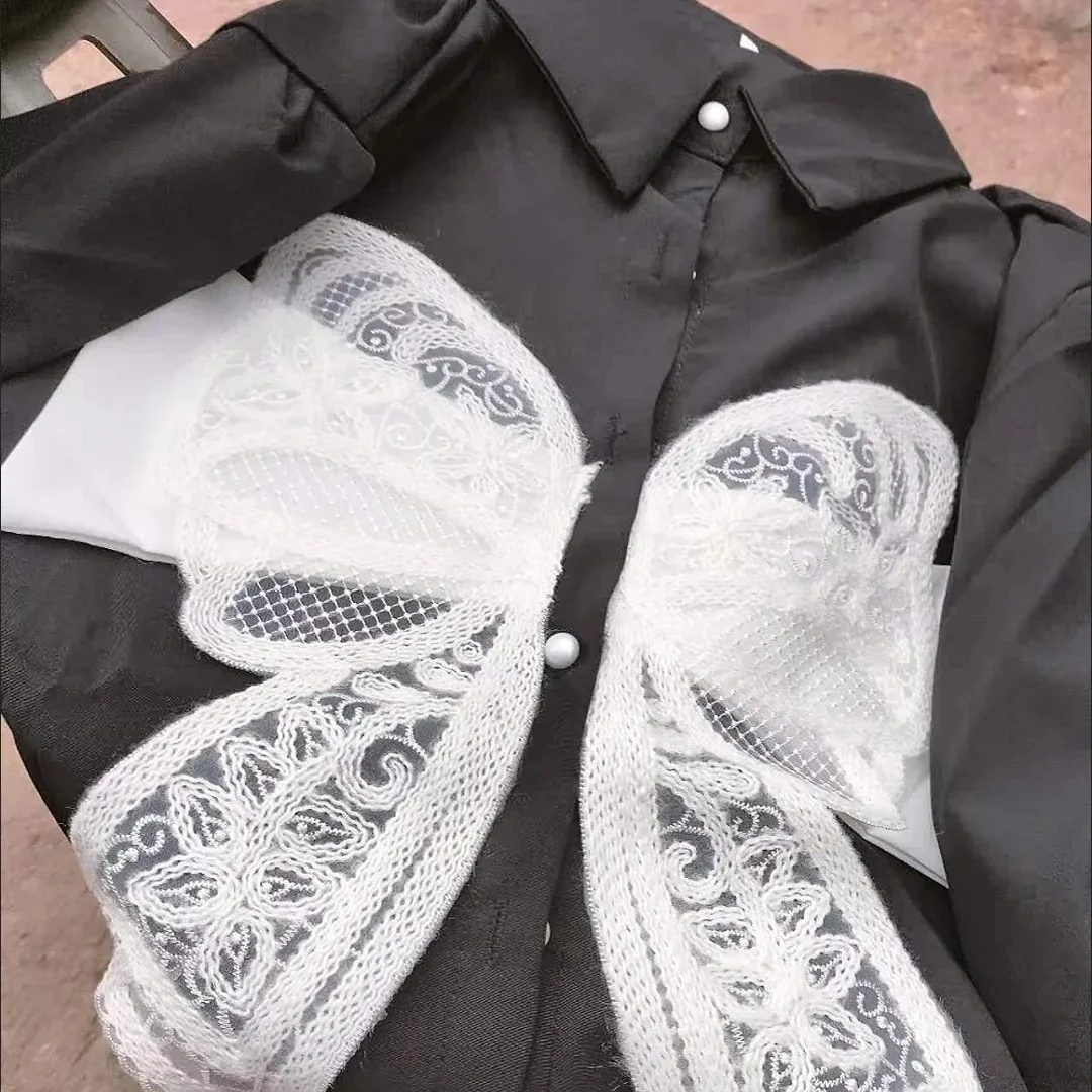 Женская кружевная рубашка с бантом