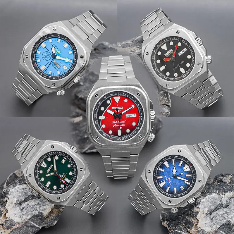 Часы мужские квадратные водонепроницаемые из нержавеющей стали 316L с