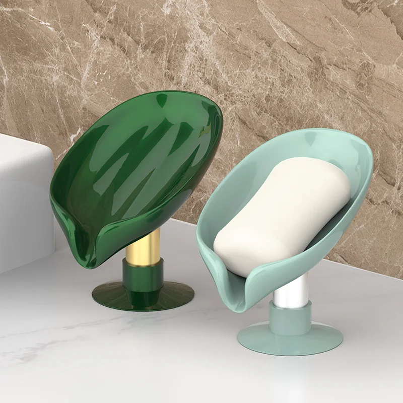 

Leaf Shape Soap Holder Suction Cup For Bathroom Shower Portable Soap Box Plastic Container Travel With Drain Water Solid Case