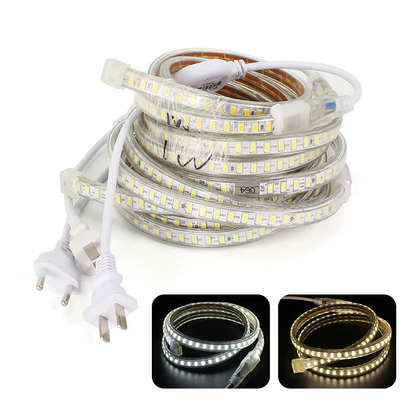 

220V AC LED Strip Lights 5730 IP67 120LED/M Warm White Home Decorate Festival Room Lamp 1M 2M 3M 4M 5M 6M 7M 8M 10M EU US Plug