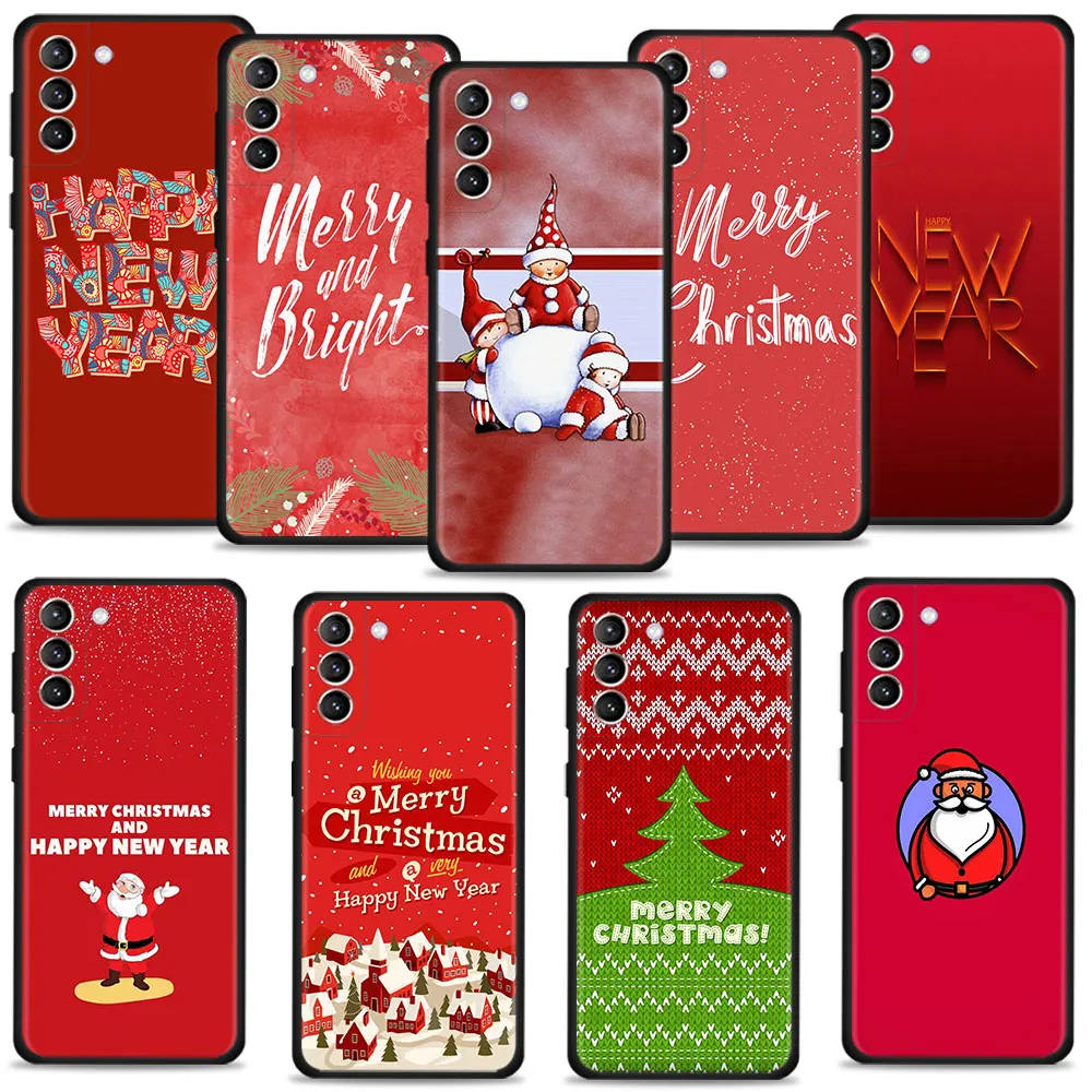 

Phone Case For Samsung Galaxy S22 S21 S20 FE Ultra S10 S9 S8 Plus S10e Note 20Ultra 10Plus Red Color Merry Christmas Tree Elk