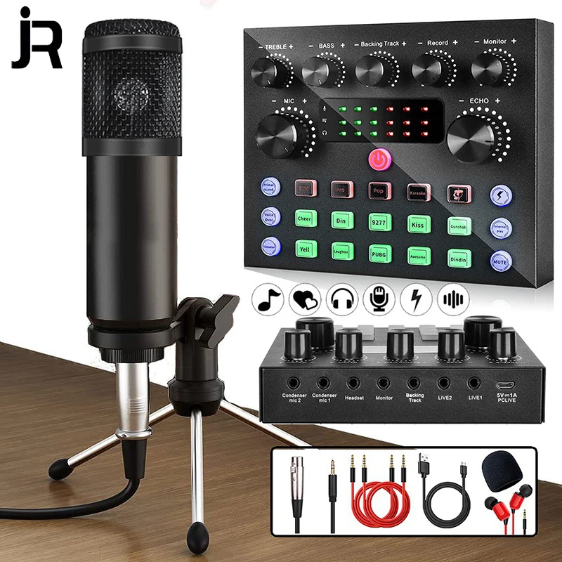 

Desktop Condenser Microphone Bundle with Audio Mixer for Webcast Live Studio Recording Singing Broadcasting