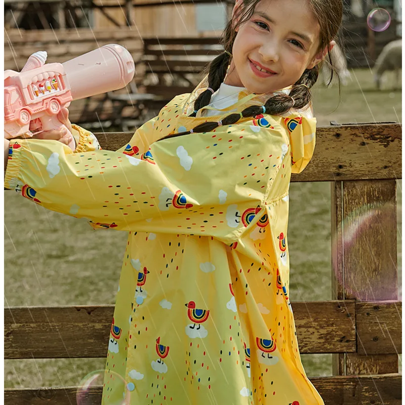 Conjoined Design Rain Poncho Cute Print Rain Cover Safety Reflective Strip Rain Clothes