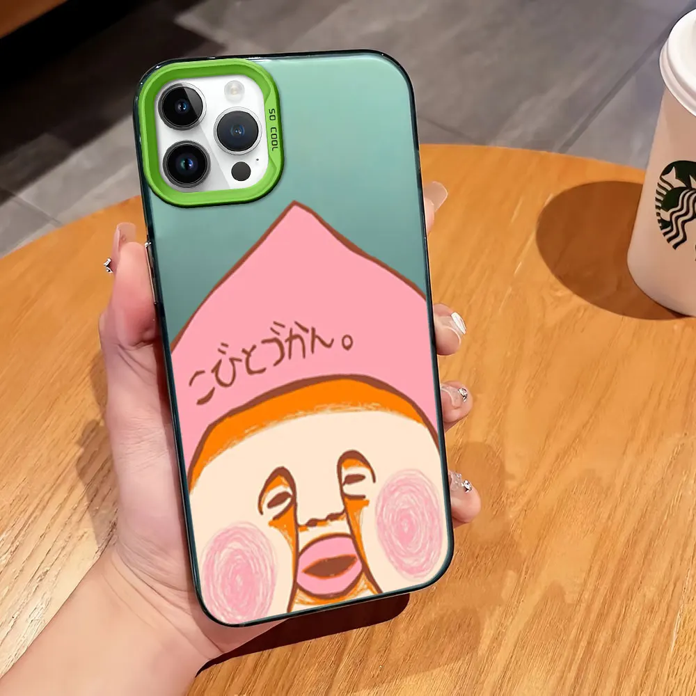 Cute Cartoon Kobito Peach Phone Case for iPhone 12 11 13 14 15 16 Pro Plus IMD Plating Cover