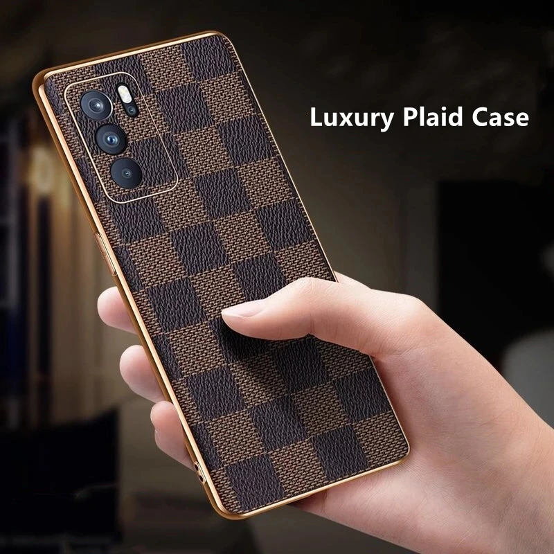 

New Phone Case for Oppo Reno 5 6 7 Pro 6+ Fashion Check Pattern Luxury Soft Leather Unisex Ultra Thin Non-Slip High-End Business