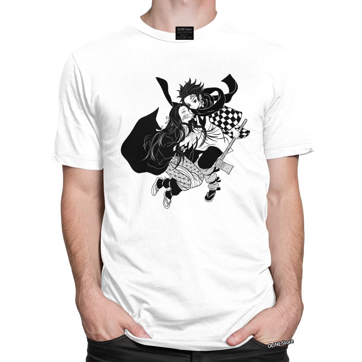 

Classic Kimetsu No Yaiba Tshirt Short Sleeved Cotton T-shirt Round Collar Summer Demon Slayer Japanese Anime Manga Tee Apparel