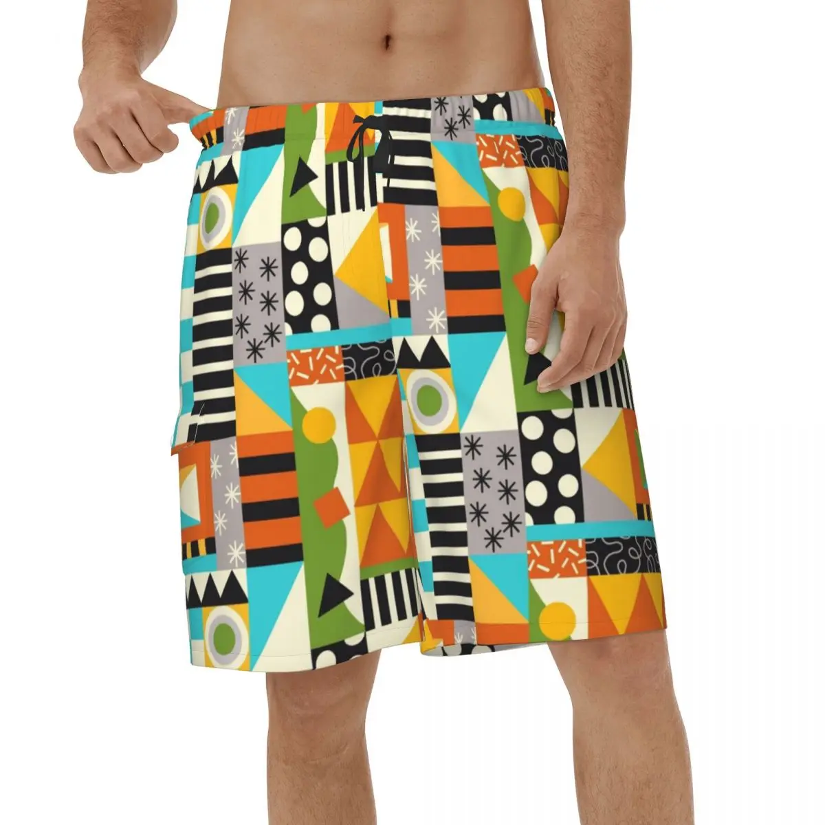 

Owen's Castle Geometric Abstract Checkerboard Shorts Summer Mens Swimming Shorts Printed Men Beachwear