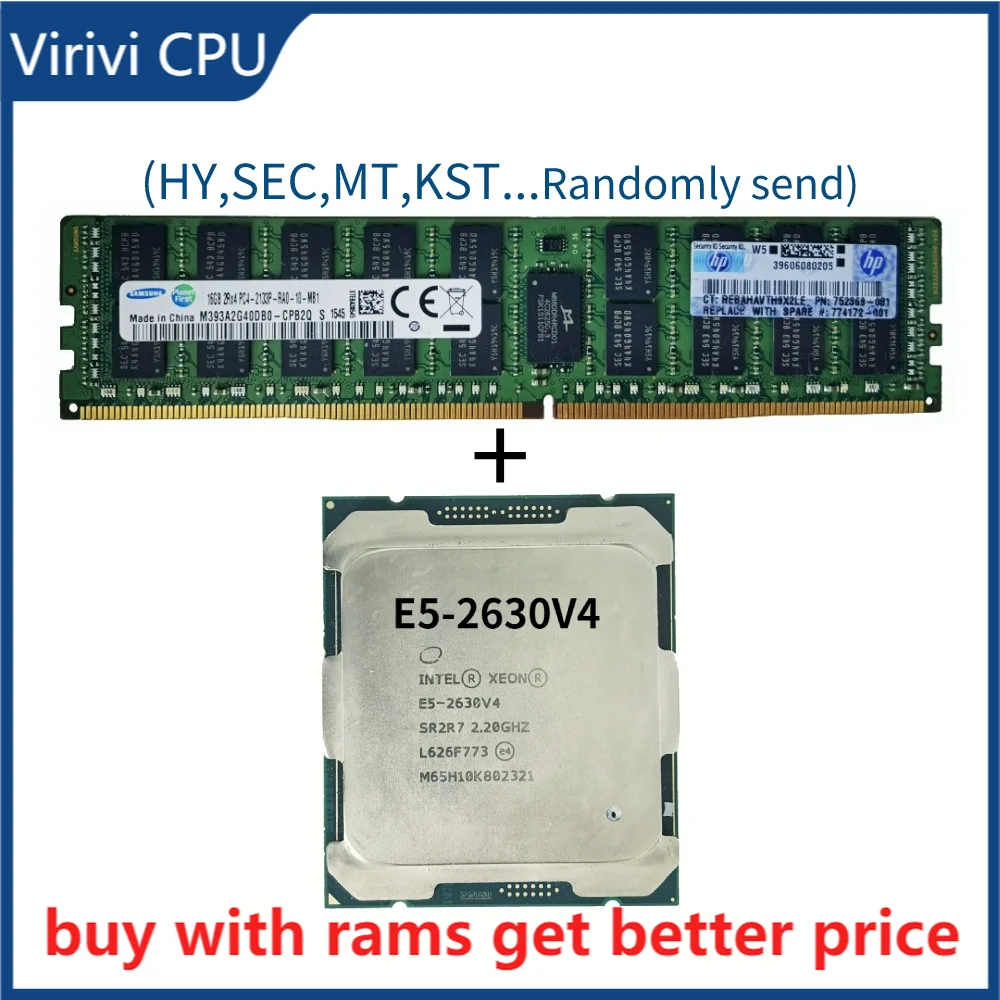 

DDR4 16G 2133Mhz with CPU E5-2630V4 SR2R7 2.20GHz 10-Cores 25M LGA2011-3 E5-2630 V4 Processor E5 2630V4 for X99 Motherboard