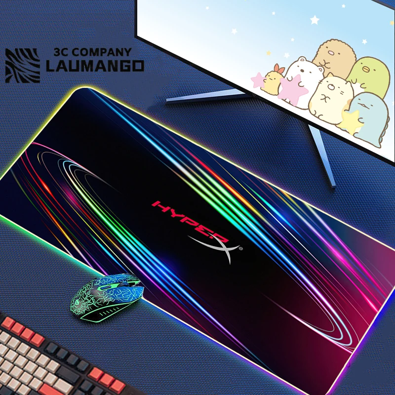 

Rgb Mouse Pad HyperX Gamer Anime Keyboard Cabinet Pads Gaming Carpet Extended Mousepad Pc Desk Accessories Large Mouse Mat Xxl