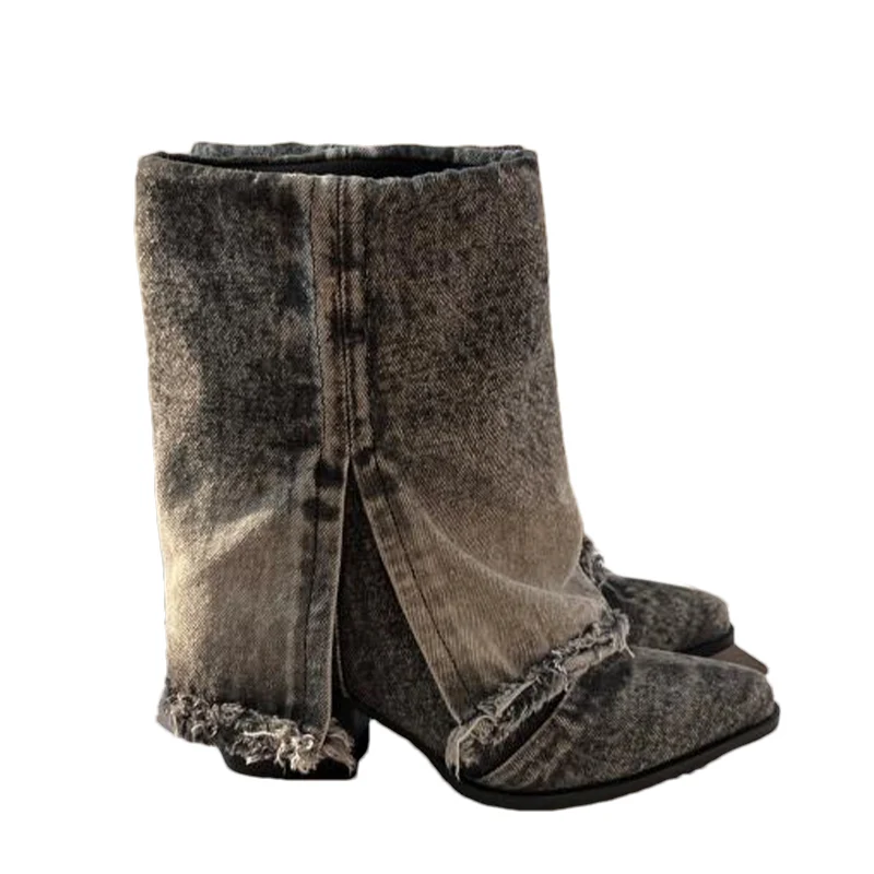 Женские ковбойские ботинки челси до середины икры с острым носком дизайнерская