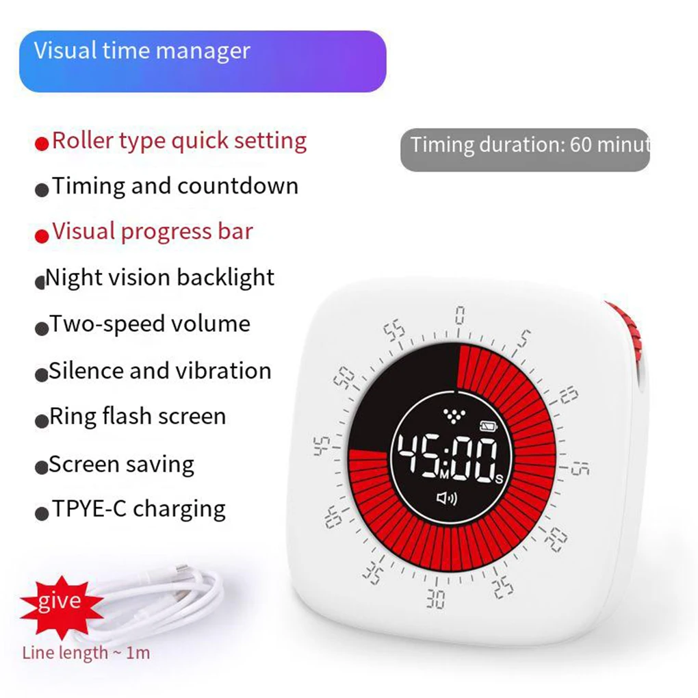 Визуальный таймер Магнитный белый прогресс-бар исчезает против часовой стрелки