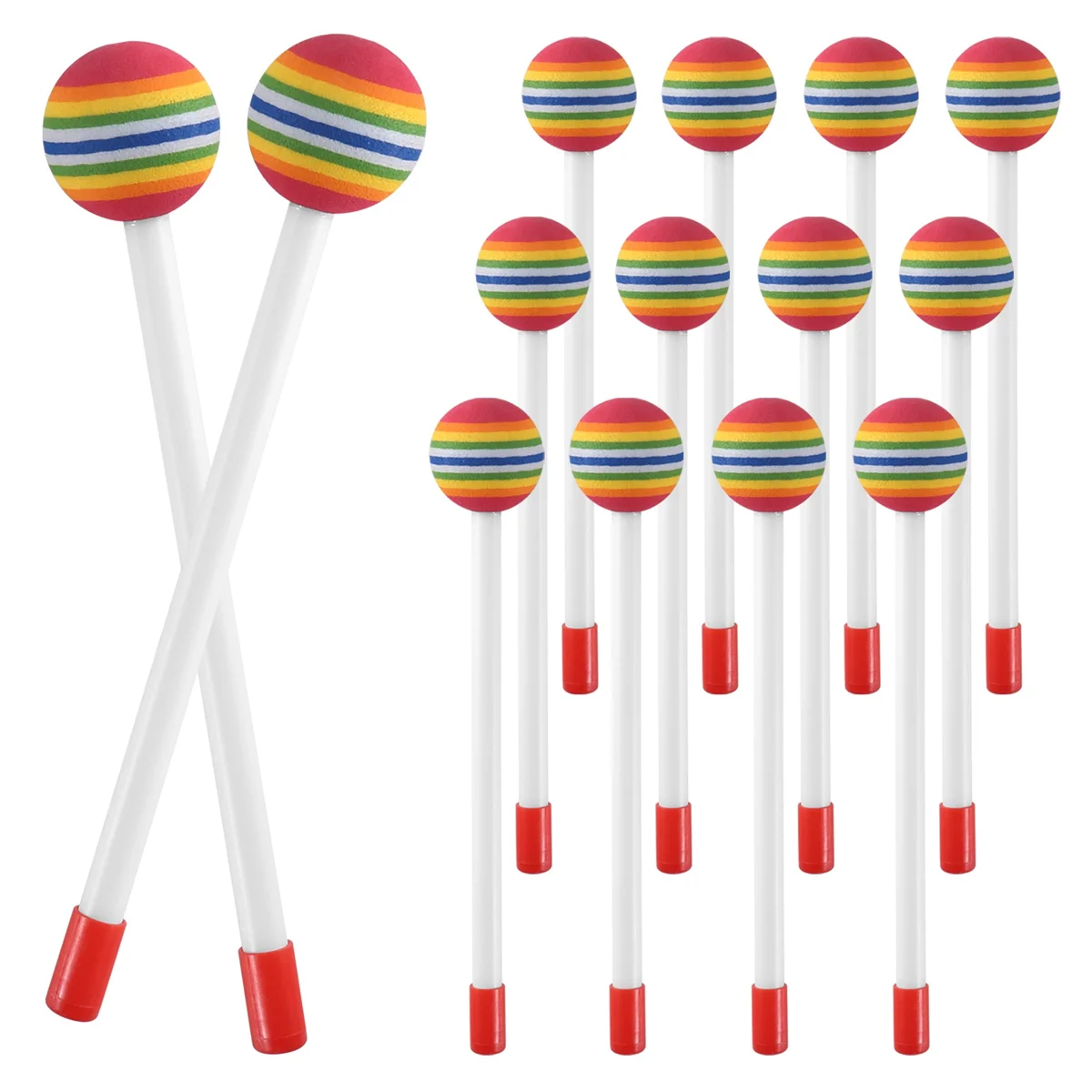 

14 Pcs Lollipop Drum Mallet Sticks Round Rainbow Hammer Percussion Sticks Plastic Drumsticks for Kids Child