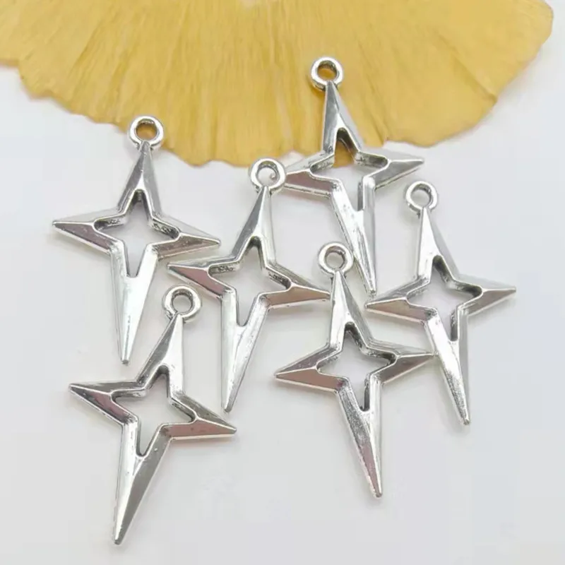 12pcs  27mmx17mm Star Charms For Jewelry Making DIY Jewelry Findings Antique Silver Color Alloy Charms Pendant silver 925 jewelry antique thailand silver mini star pendant popular jewelry accessories pendant boutique jewelry wtl029