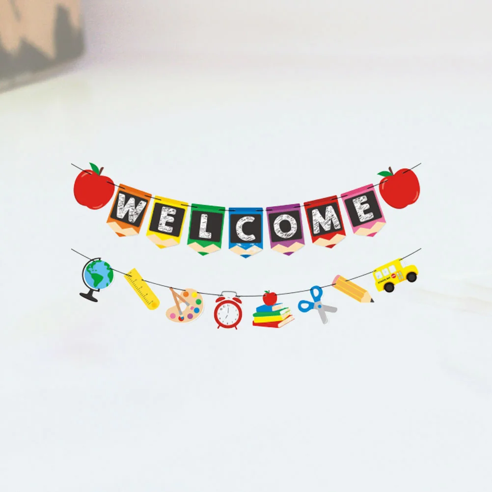 

1 Set Back To School Banner Colorful Starting School Pull Flag Hanging Decor School First Day Party Decoration Supplies