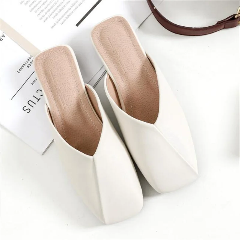 New Women Baotou Muller Shoes Fashion Asakuchi Spring Summer Solid Color Low-heeled Sandals Slippers Outer Wear Large Size 44