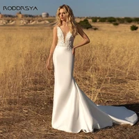 spaghetti straps v neck mermaid wedding gowns for women elegant vestido de novia sweep train backless bridal dress country 2022