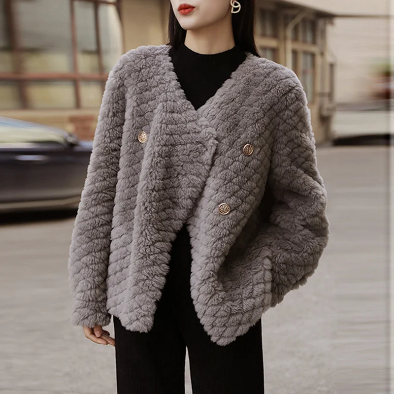 Autumn Winter Warm Sheep Shearling Coat For Women Grain Velvet Cloud Wool Fur Coat 2022 New Fashion Solid Color Lamb Wool Jacket