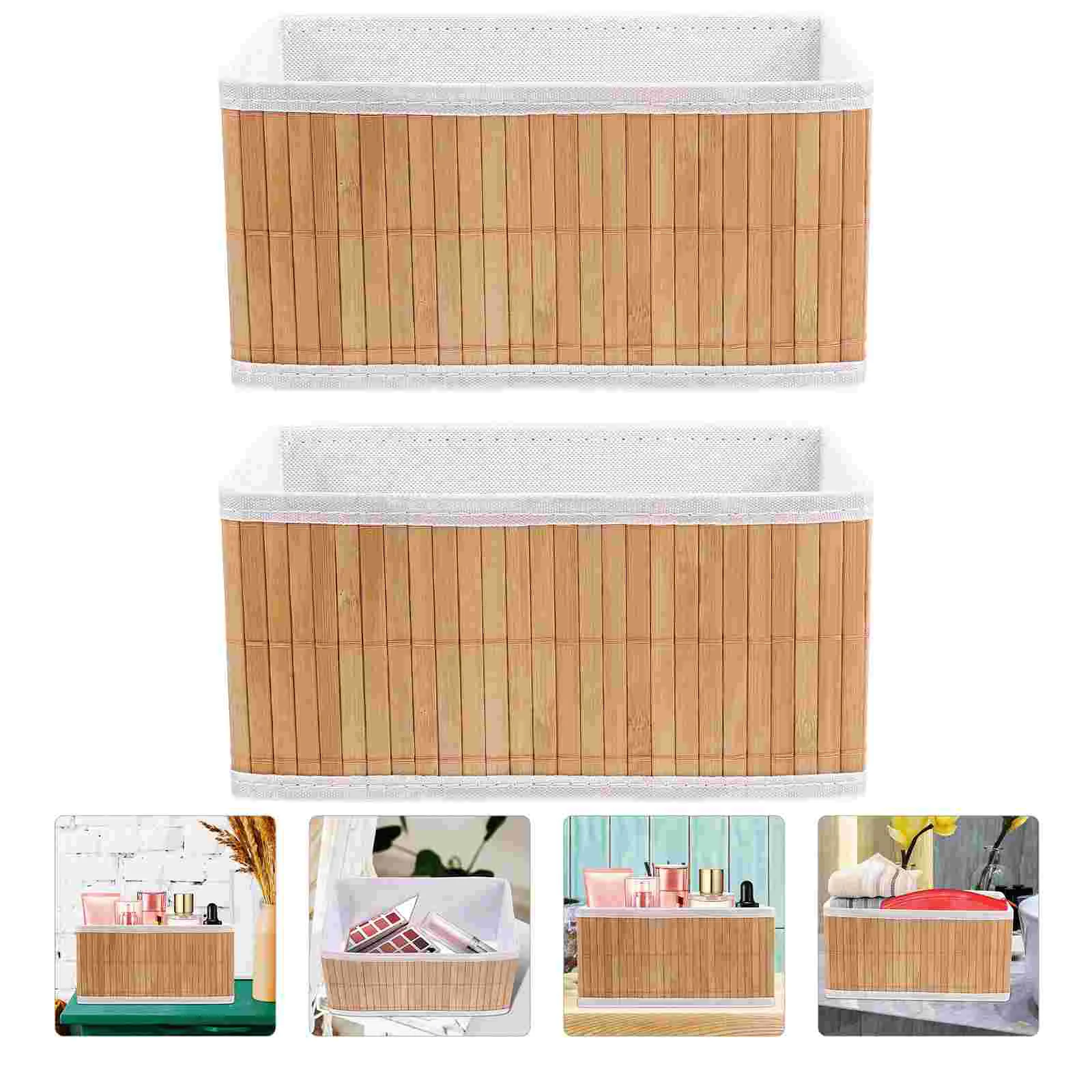 

Basket Storage Baskets Bamboo Woven Desktop Bin Wicker Organizer Home Rectangular Nesting Sundries Container Bread Dirty Clothes