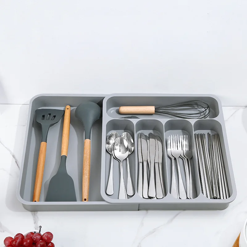 5-grid kitchen drawer type sorting box tableware storage box partition storage fork and knife retractable storage box