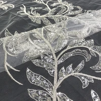 high quality sequence floral embroidered lace net tulle fabric sequins mesh beaded textile wedding evening dress sewing material