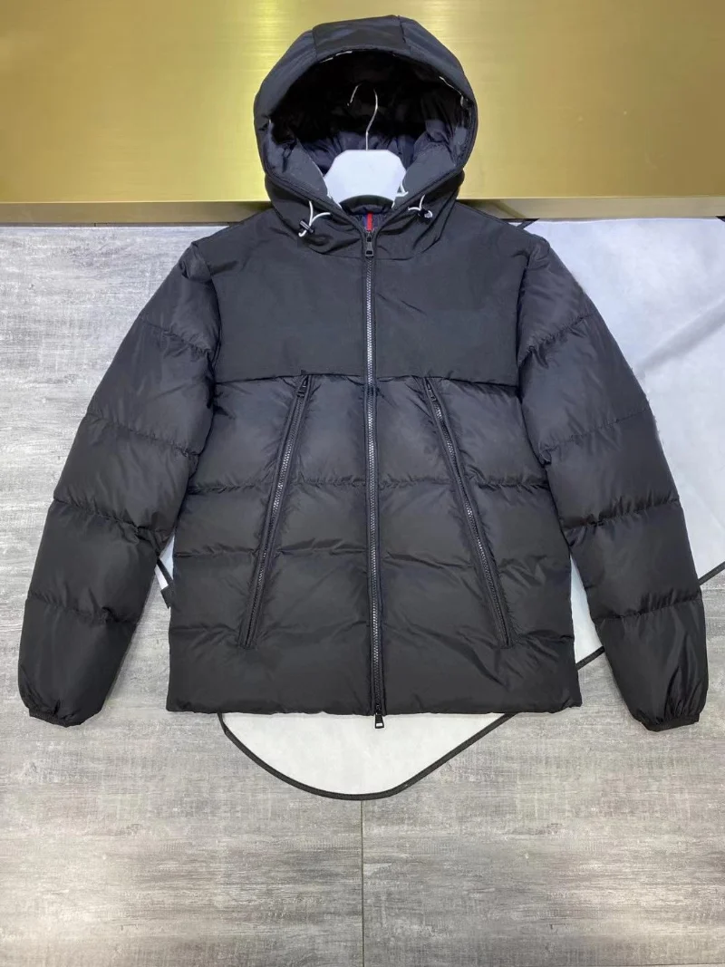 Down Jacket Men's Classic Hooded Placket Letter Embroidery Thickened Warmth Plus Fashion Trend