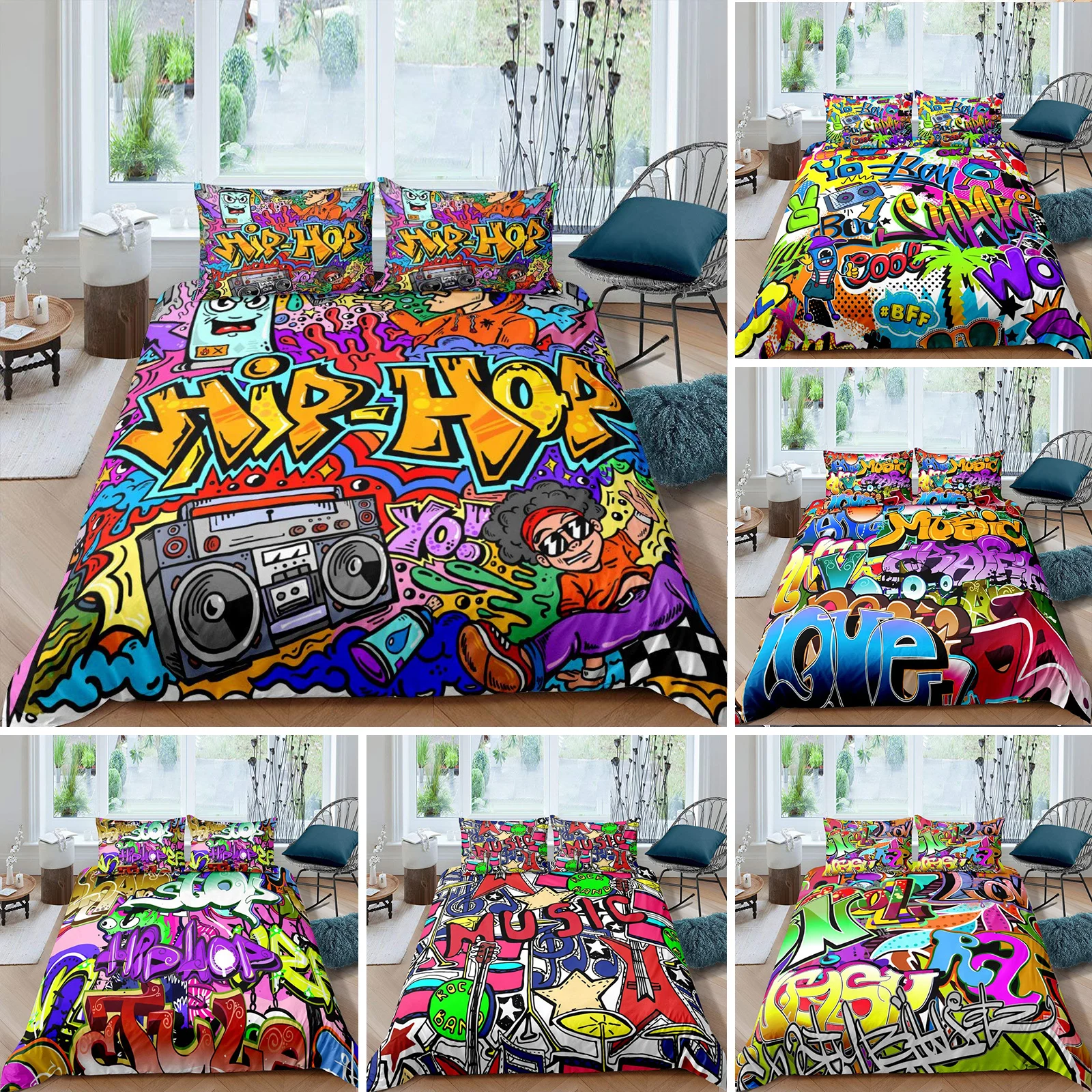 

Пододеяльник в стиле хип-хоп, Комплект постельного белья из полиэстера для детей и подростков, размер King/Queen, уличная культура, стена, граффити, искусство, рок, музыка, спорт
