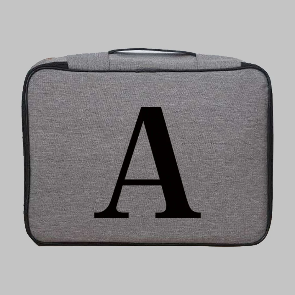 Document Storage Bag Organizer Men Women Travel Files Card Folder Tool Case Black Letter Print Handbag Home Office Accessories