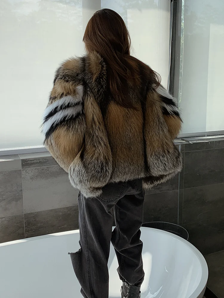 Golden Island Fox Fur Coat Fox Fur Coat Fur Integrated Round Neck