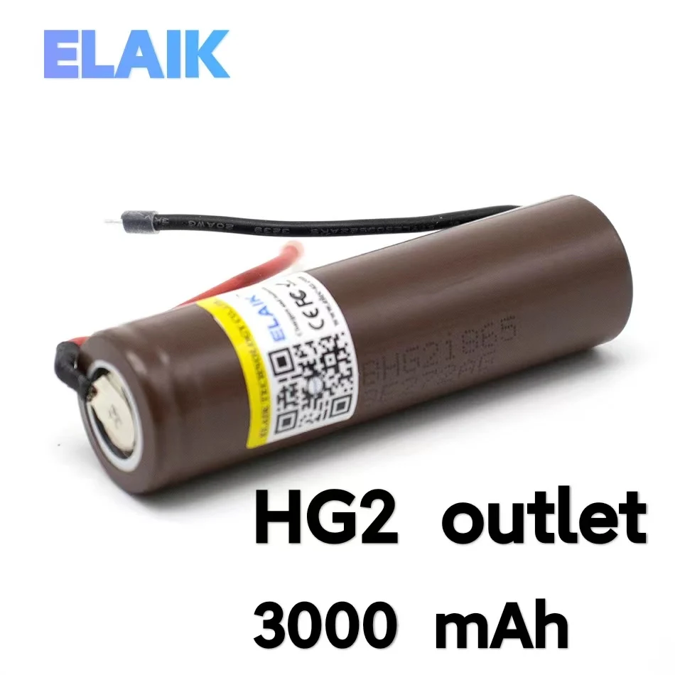 

ELAIK 100% brand new original 3.6v 18650 HG2 3000mAh lithium-ion rechargeable battery discharge 30A DIY+wire 1-20PCS
