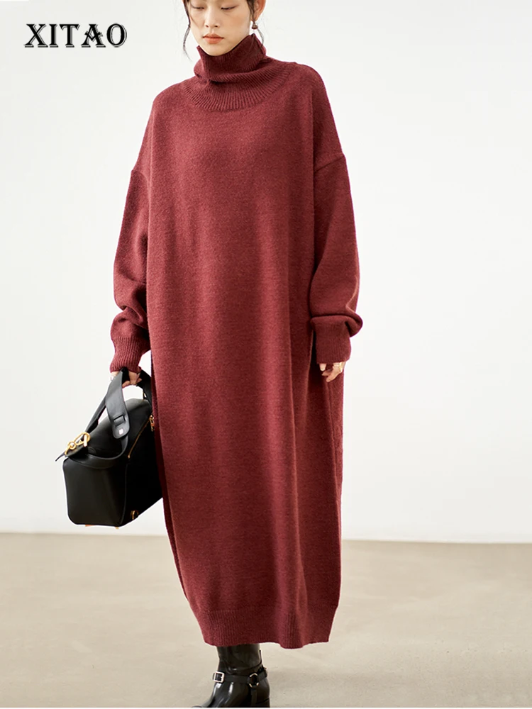 

XITAO Casual Temperament Knitting Dress Loose Fashion Simplicity Turtleneck Pullover Long Sleeve Women Sweater Dress WLD13122