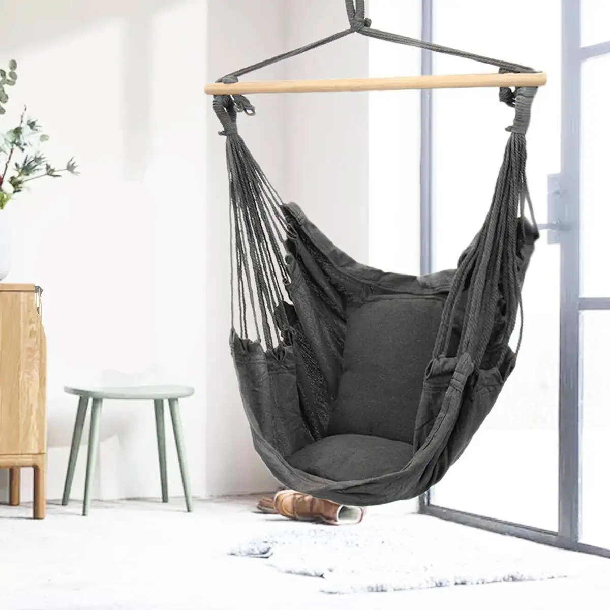 

Hanging Hammock Chair Swing With Pillow Garden Outdoor Camping Portable Thicken Porch Seat Garden Outdoor Camping Patio Travel