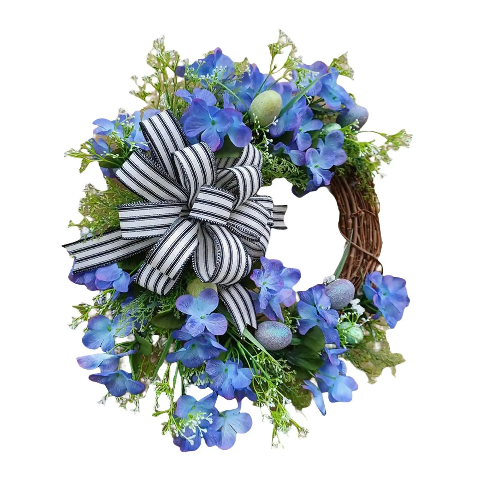 

45cm Easter Egg Wreath Garland Striped Bowknot Greenery Wreaths Artificial Flower Wreath Hanging Ornament for Porch Home Decor