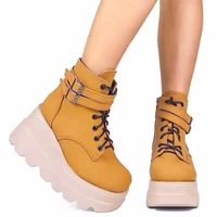 winter fashion high platform boots leather high wedges ankle boots women 2022 new female punk style high heels shoes for woman