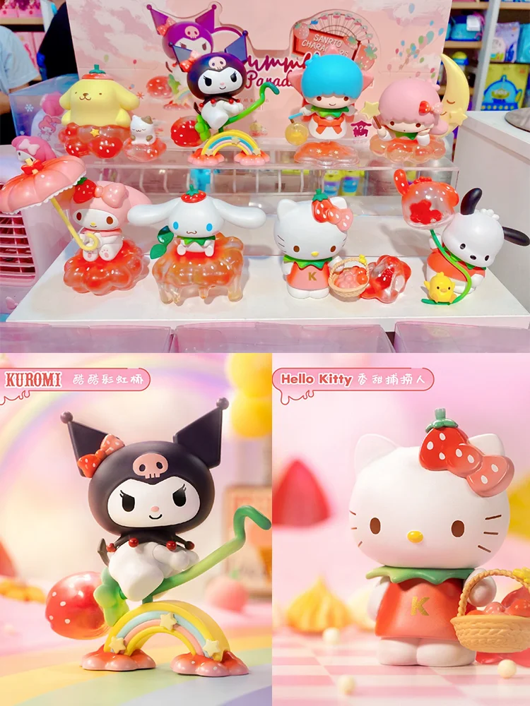 

Kawaii Sanrio подлинные Аниме фигурки Kuromi Melody Hello Kitty Cinnamoroll клубника рай фигурки куклы Коллекция украшения