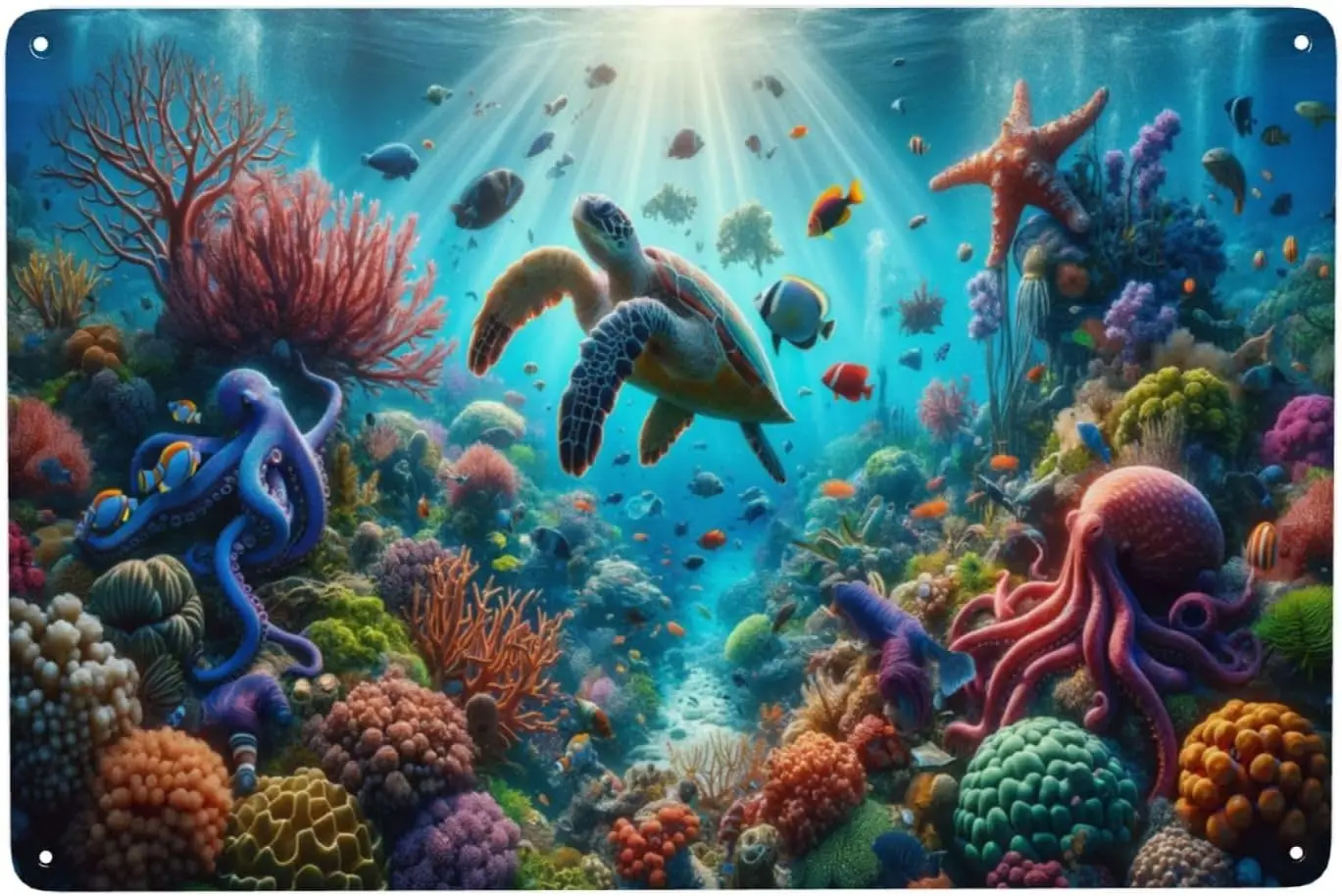 Enchnted Ocen Lfe Metl Tn Sgn - Se Turtle &ampmp Corl Reef Wll decor rt utcl Home Decor Tnplte в стиле ретро для спальни
