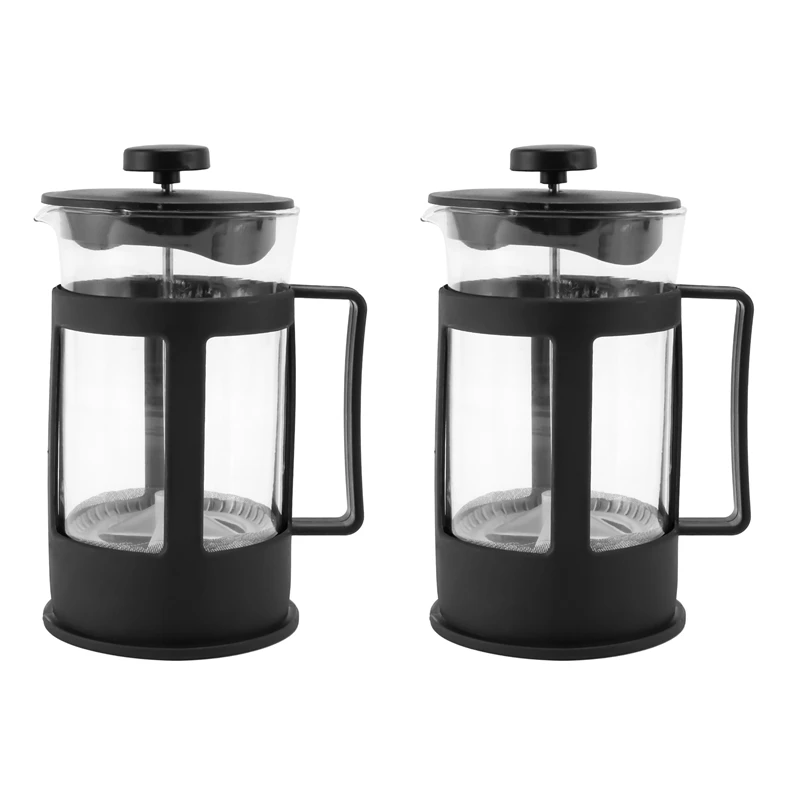 2X Glass French Press Coffee Tea Maker, 600Ml Coffee Press, Borosilicate Glass With Heat Resistant Handle