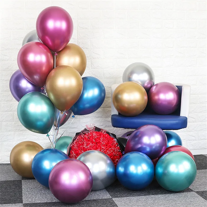 

10-дюймовый глянцевый металлический жемчужный латексный шар, толстый хромированный металлический гелиевый декор для дня рождения